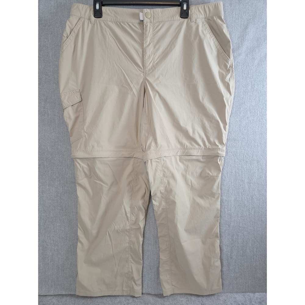 LL Bean Petite XL Convertible Zip Off Knee Hiking Pants Khaki Stretch Active